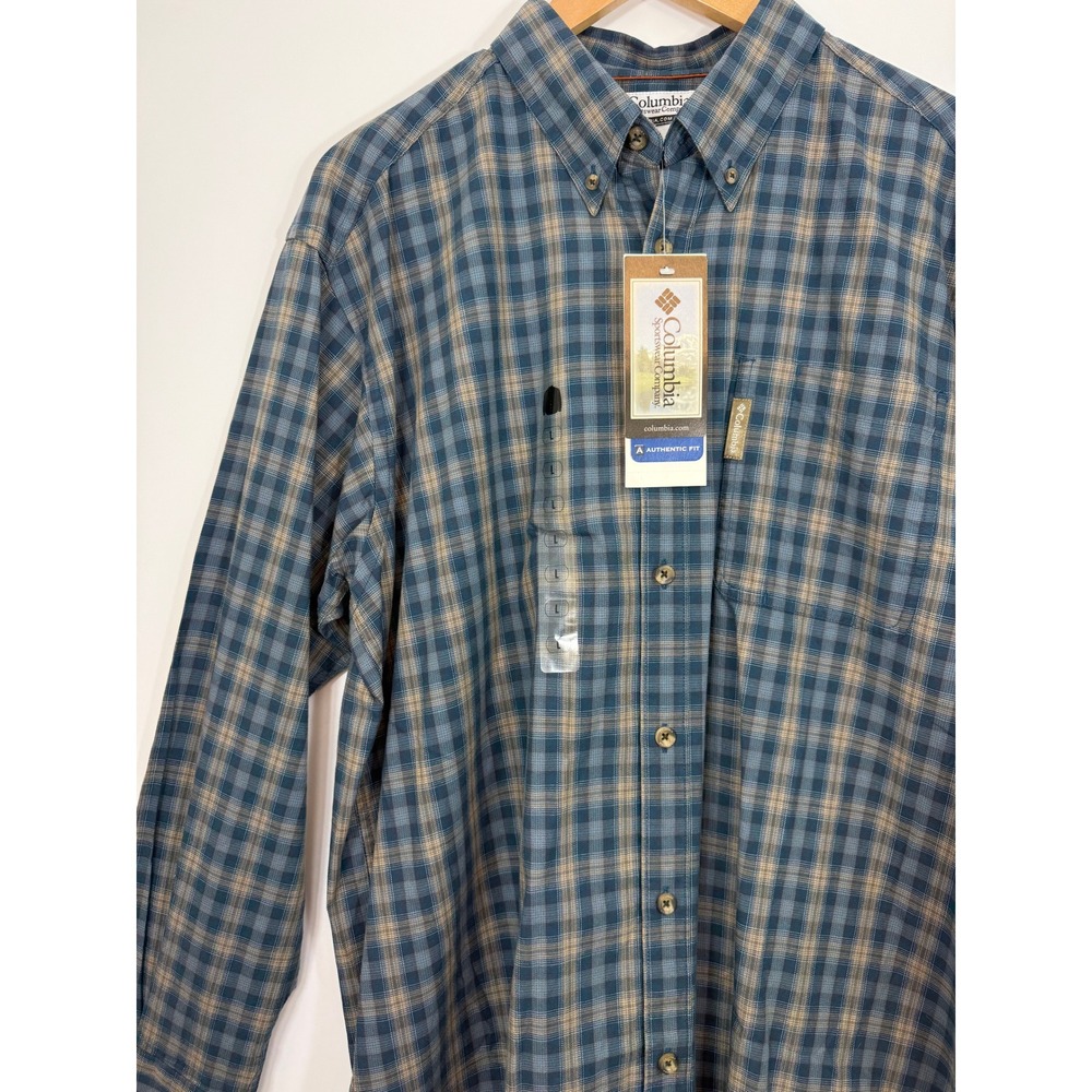 Columbia Men's Plaid Button Down Shirt L Large NWT Blue Gray Long Sleeve Cotton